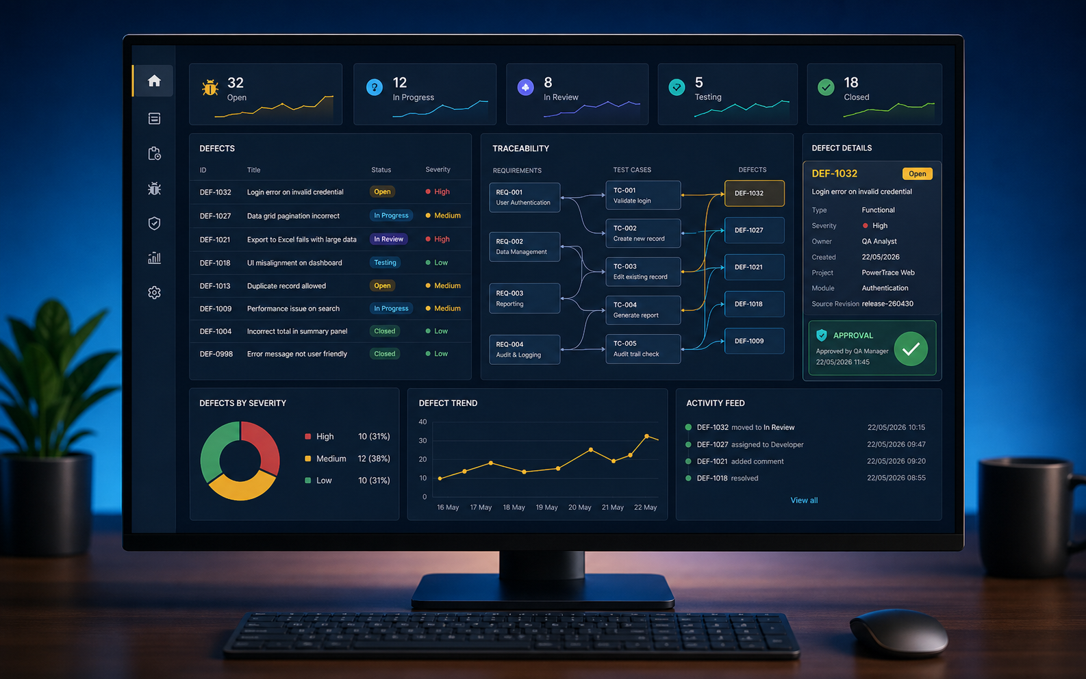 PowerTrace defect traceability dashboard